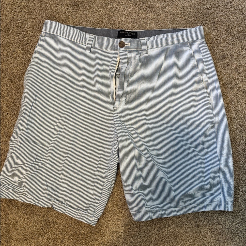 COPY - Banana Republic Blue and White Flat Front Shorts